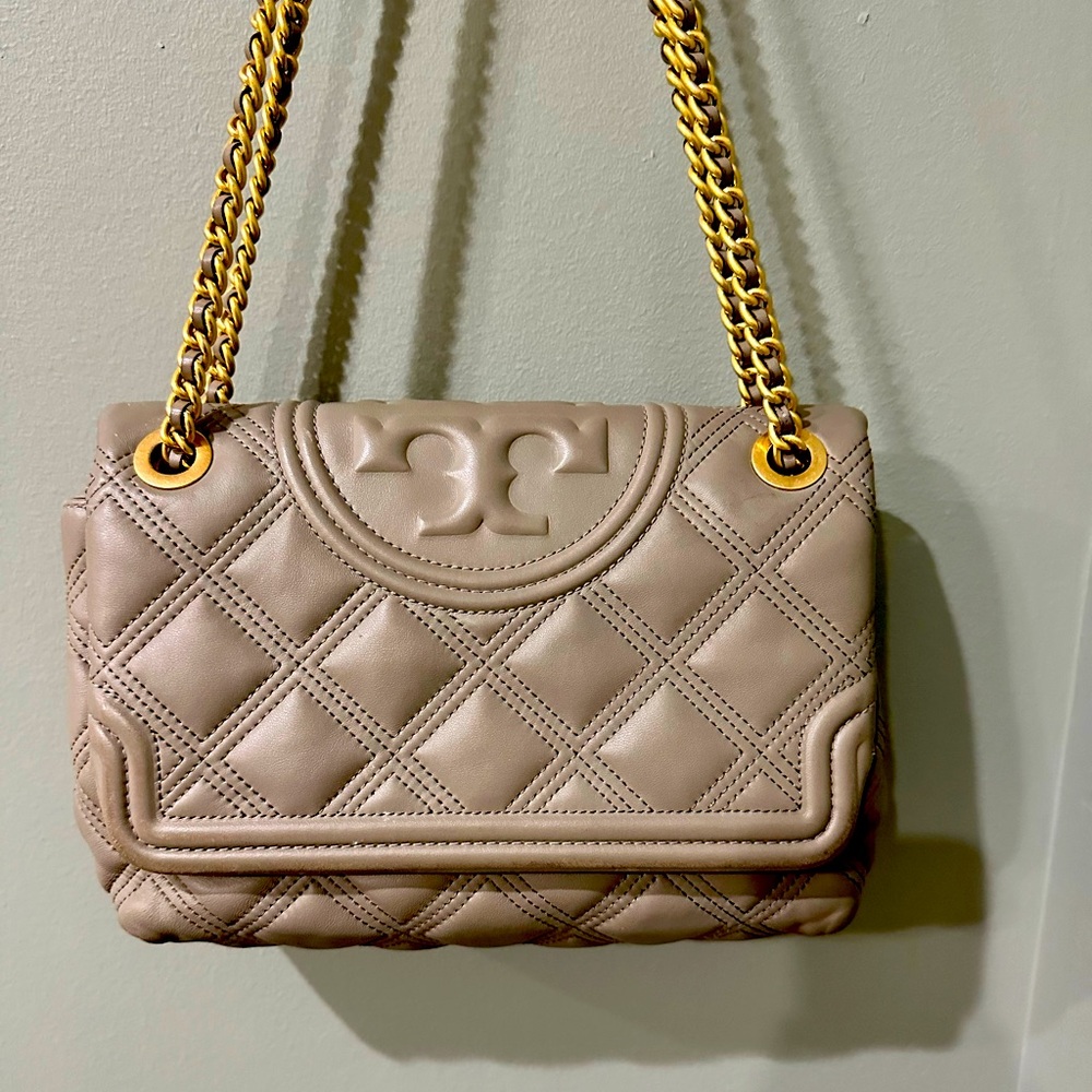 Tori Burch Heron Grey Fleming Soft Convertible Shoulder Bag
